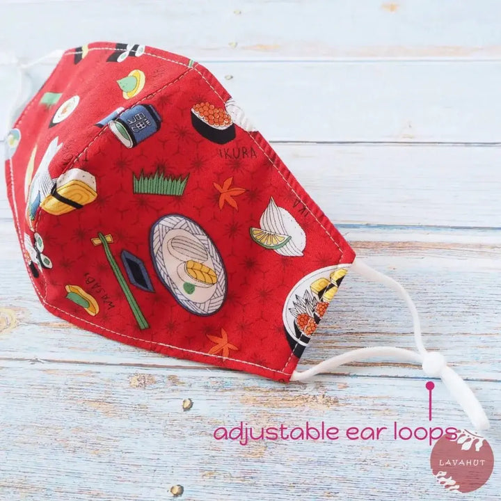Adjustable + Filter Pocket • Red ?I Love Sushi’ - Made in Hawaii