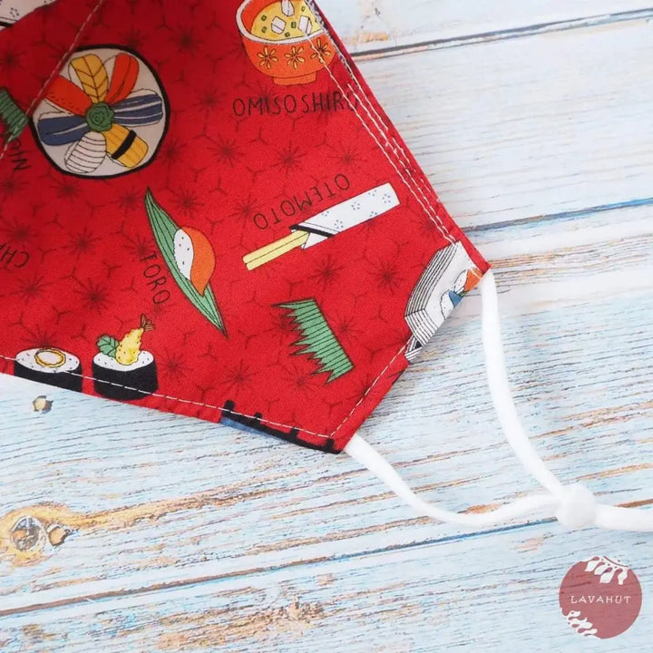 Adjustable + Filter Pocket • Red ?I Love Sushi’ - Made in Hawaii