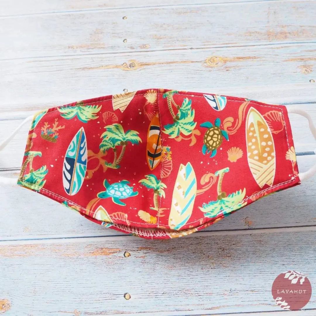 Adjustable + Filter Pocket • Red ?Let’s Surf’ - Made in Hawaii
