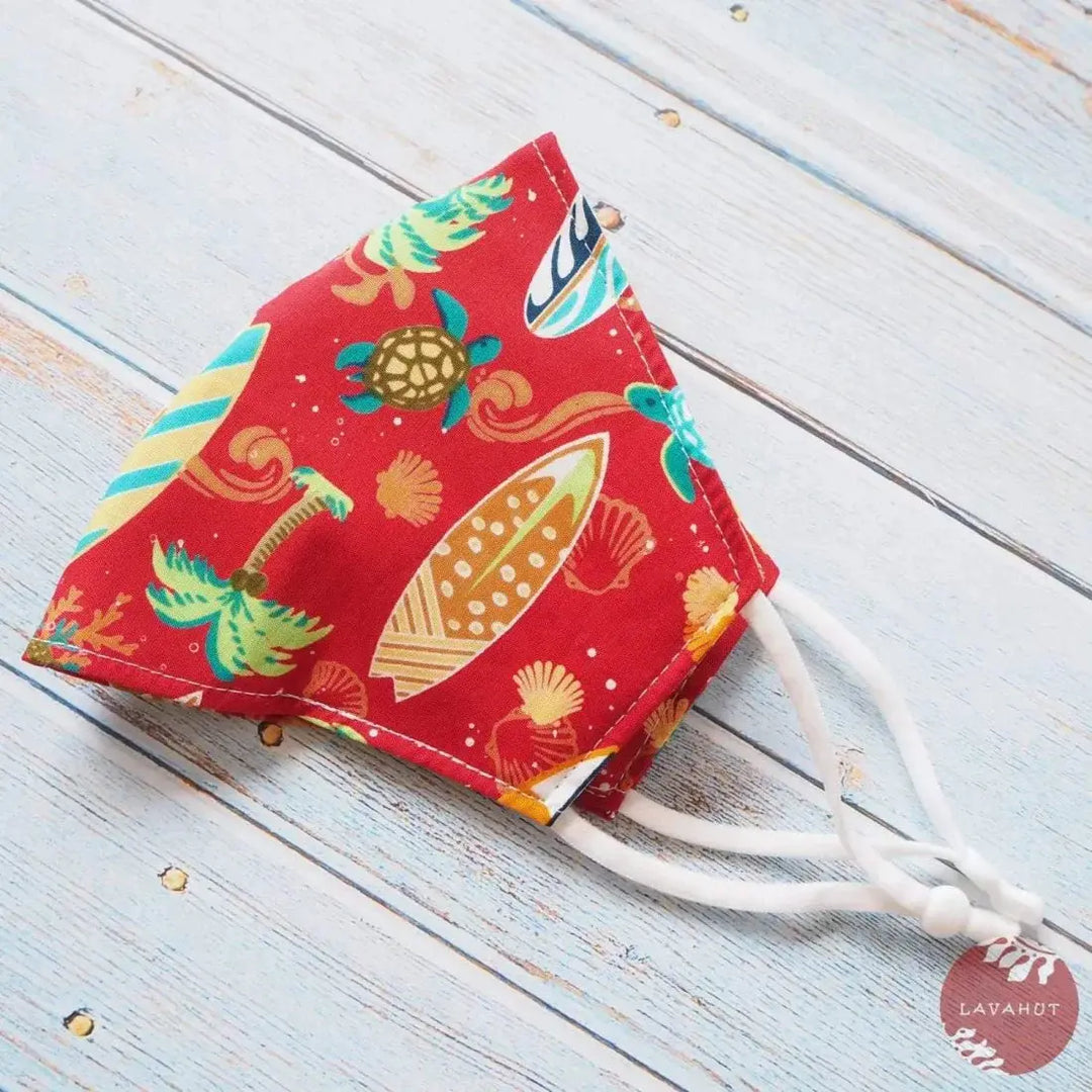Adjustable + Filter Pocket • Red ?Let’s Surf’ - Made in Hawaii