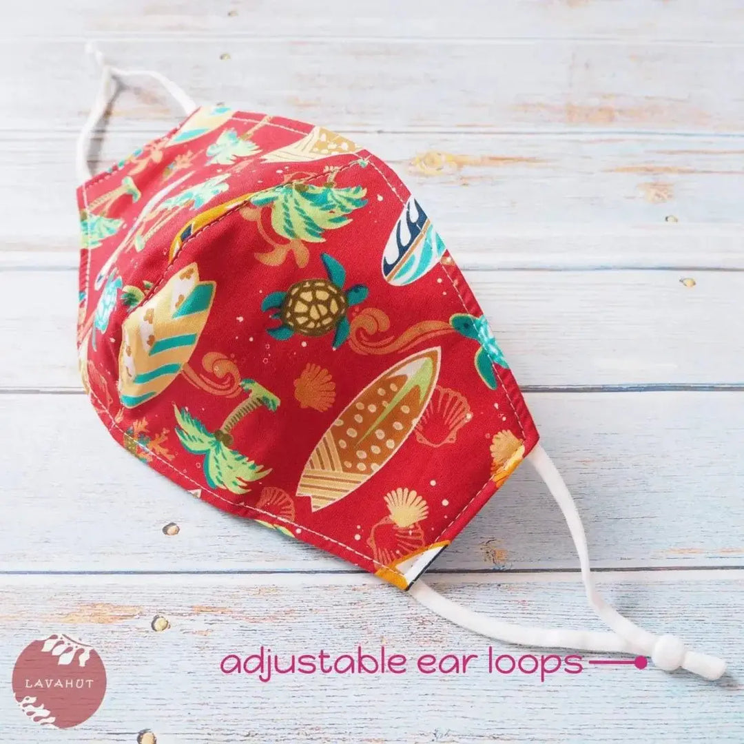 Adjustable + Filter Pocket • Red ?Let’s Surf’ - Made in Hawaii