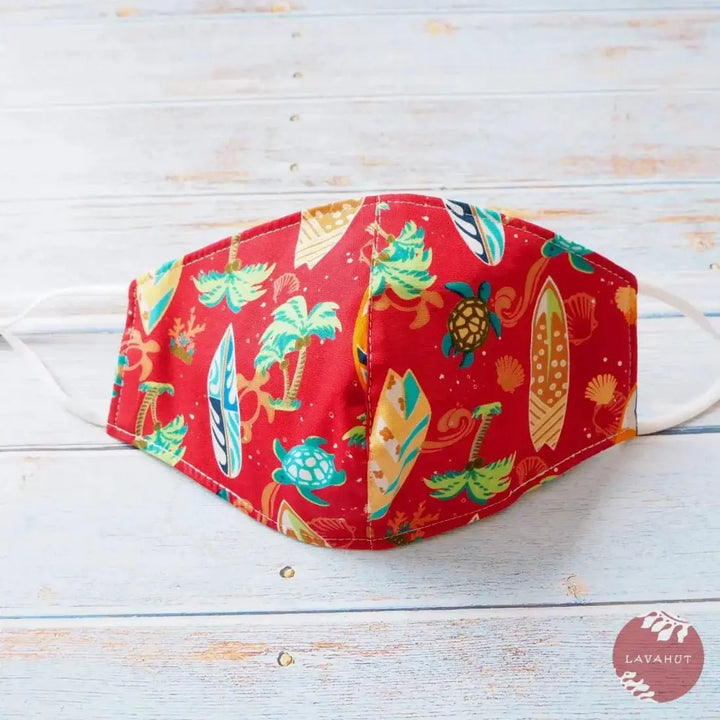 Adjustable + Filter Pocket • Red ?Let’s Surf’ - Made in Hawaii
