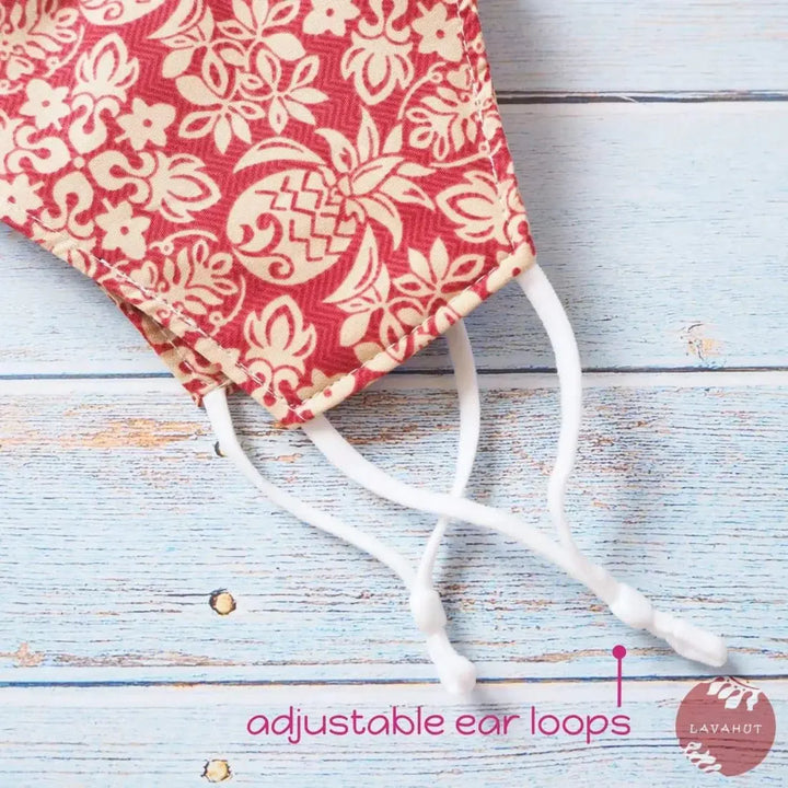 Adjustable + Filter Pocket • Red Pineapple Crown - Made in Hawaii