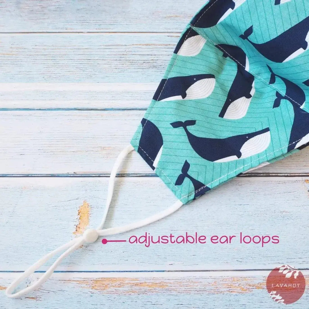 Adjustable + Filter Pocket • Teal Gentle Whales - Made in Hawaii
