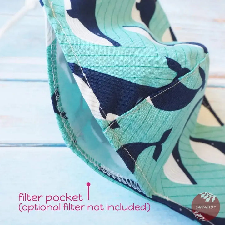 Adjustable + Filter Pocket • Teal Gentle Whales - Made in Hawaii