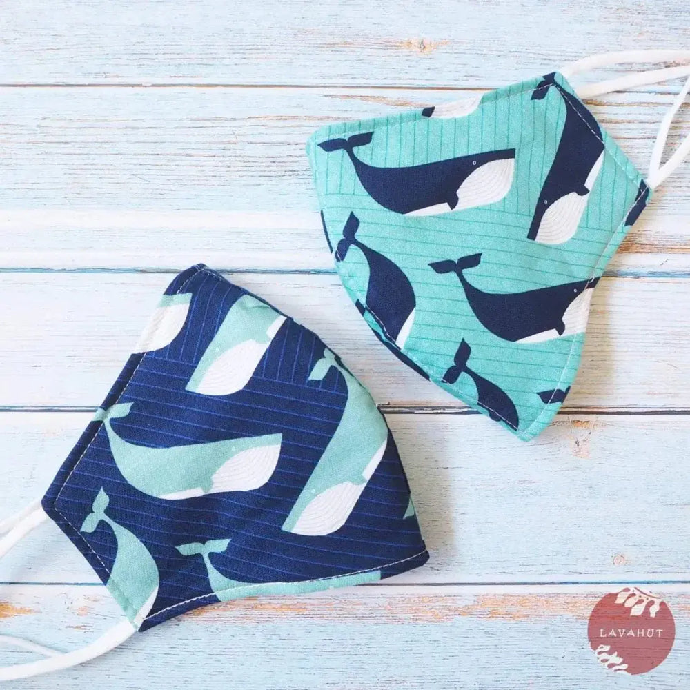 Adjustable + Filter Pocket • Teal Gentle Whales - Made in Hawaii