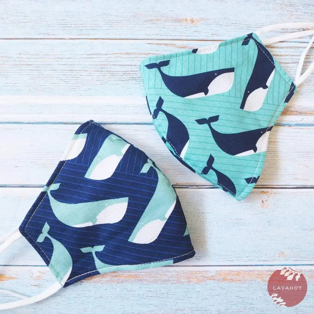 Adjustable + Filter Pocket • Teal Gentle Whales - Made in Hawaii