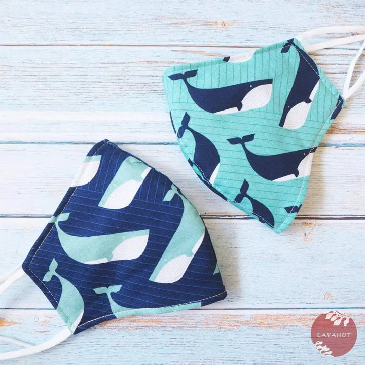 Adjustable + Filter Pocket • Teal Gentle Whales - Made in Hawaii