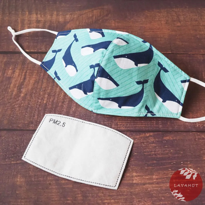 Adjustable + Filter Pocket ?? Teal Gentle Whales - Made in Hawaii