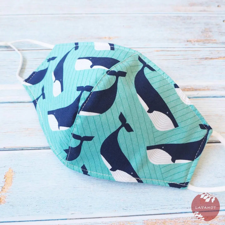 Adjustable + Filter Pocket ?? Teal Gentle Whales - Made in Hawaii