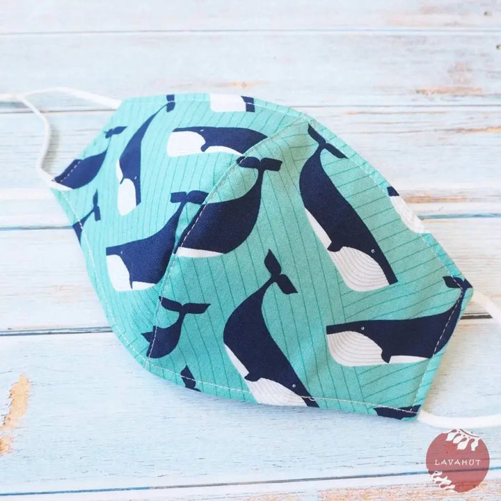 Adjustable + Filter Pocket • Teal Gentle Whales - Made in Hawaii