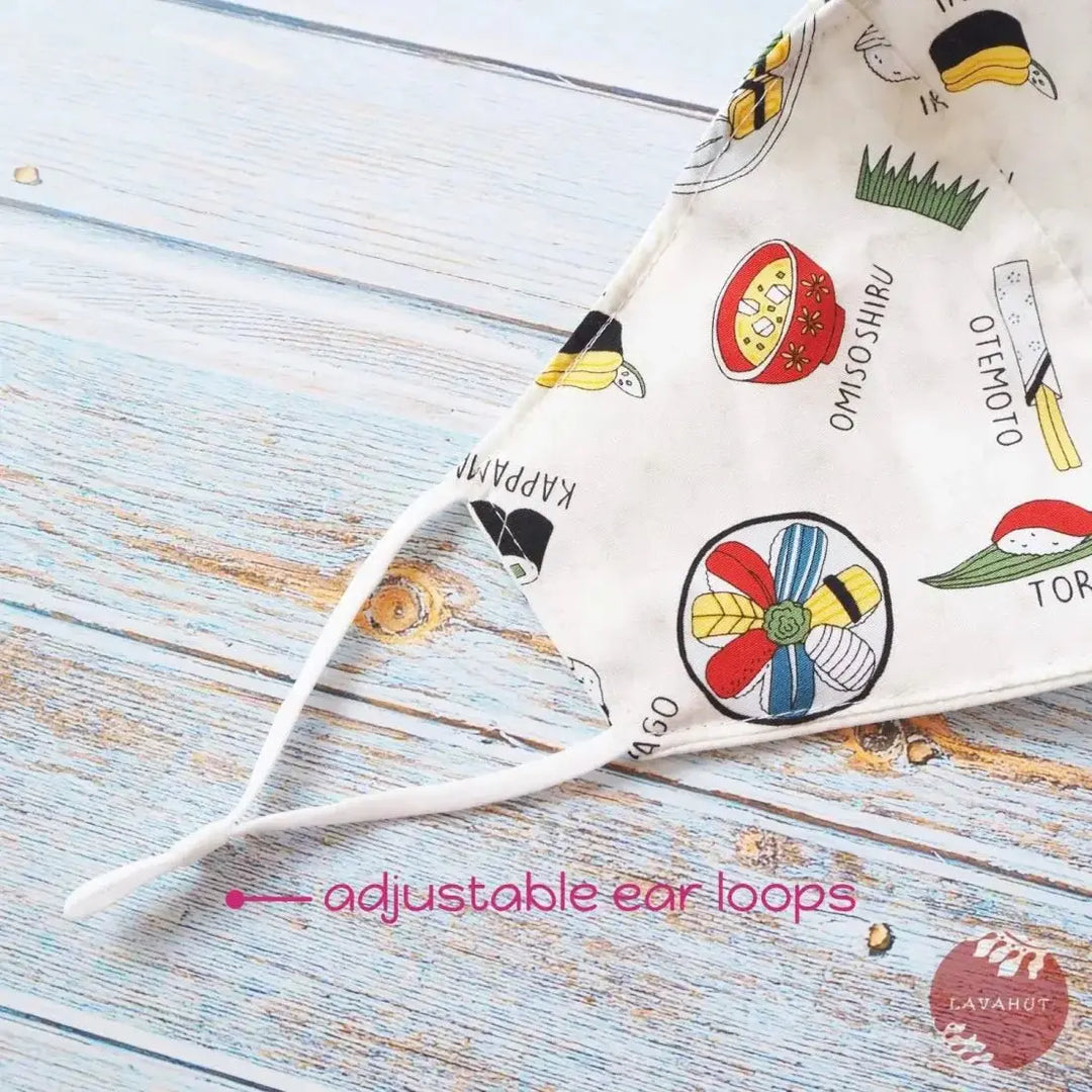 Adjustable + Filter Pocket • White ?I Love Sushi’ - Made in Hawaii