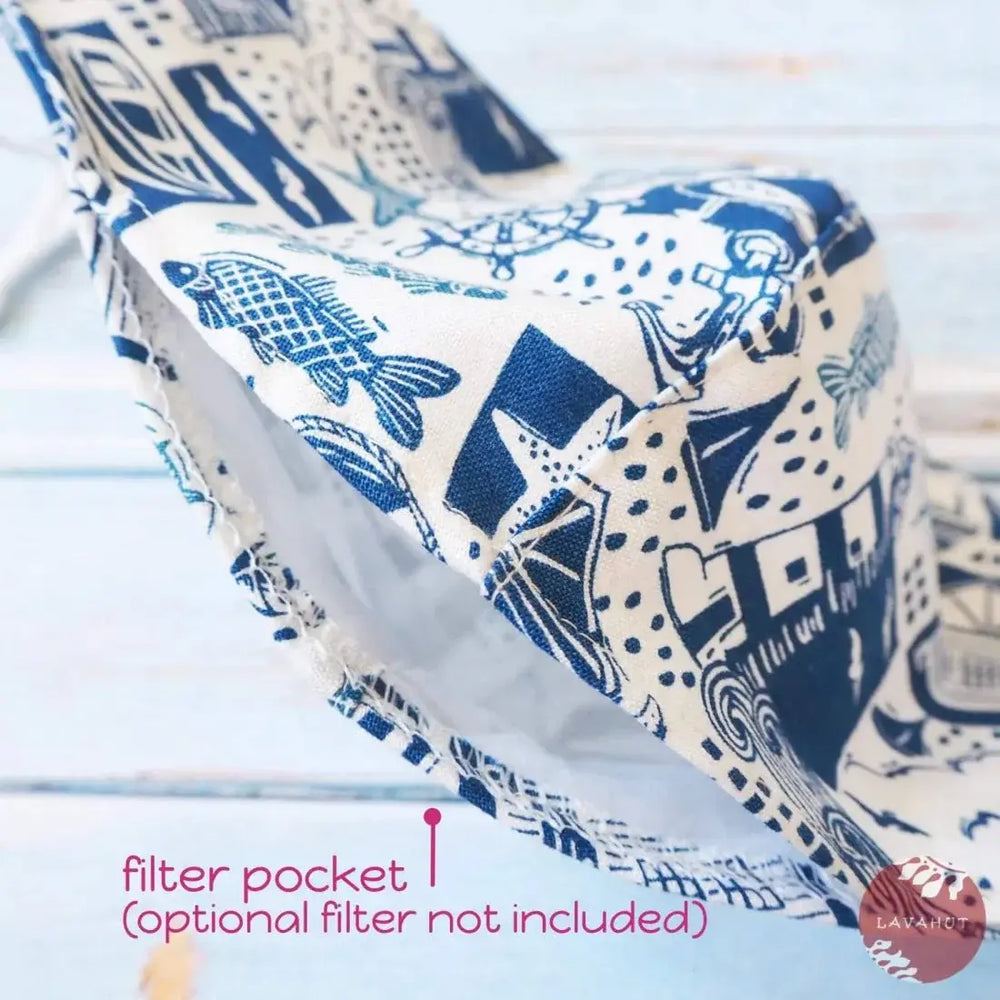 Adjustable + Filter Pocket • White Nautical - Made in Hawaii