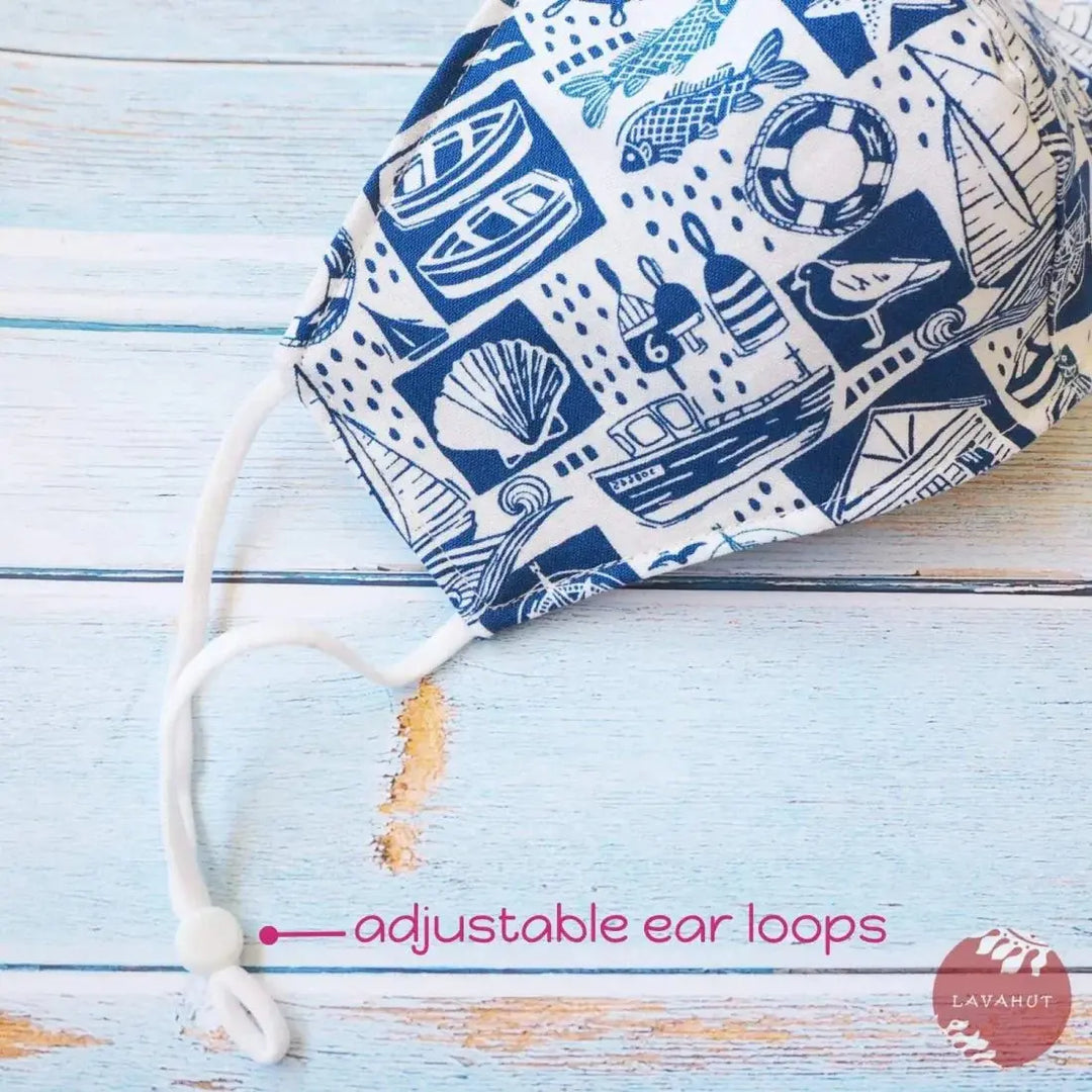 Adjustable + Filter Pocket • White Nautical - Made in Hawaii
