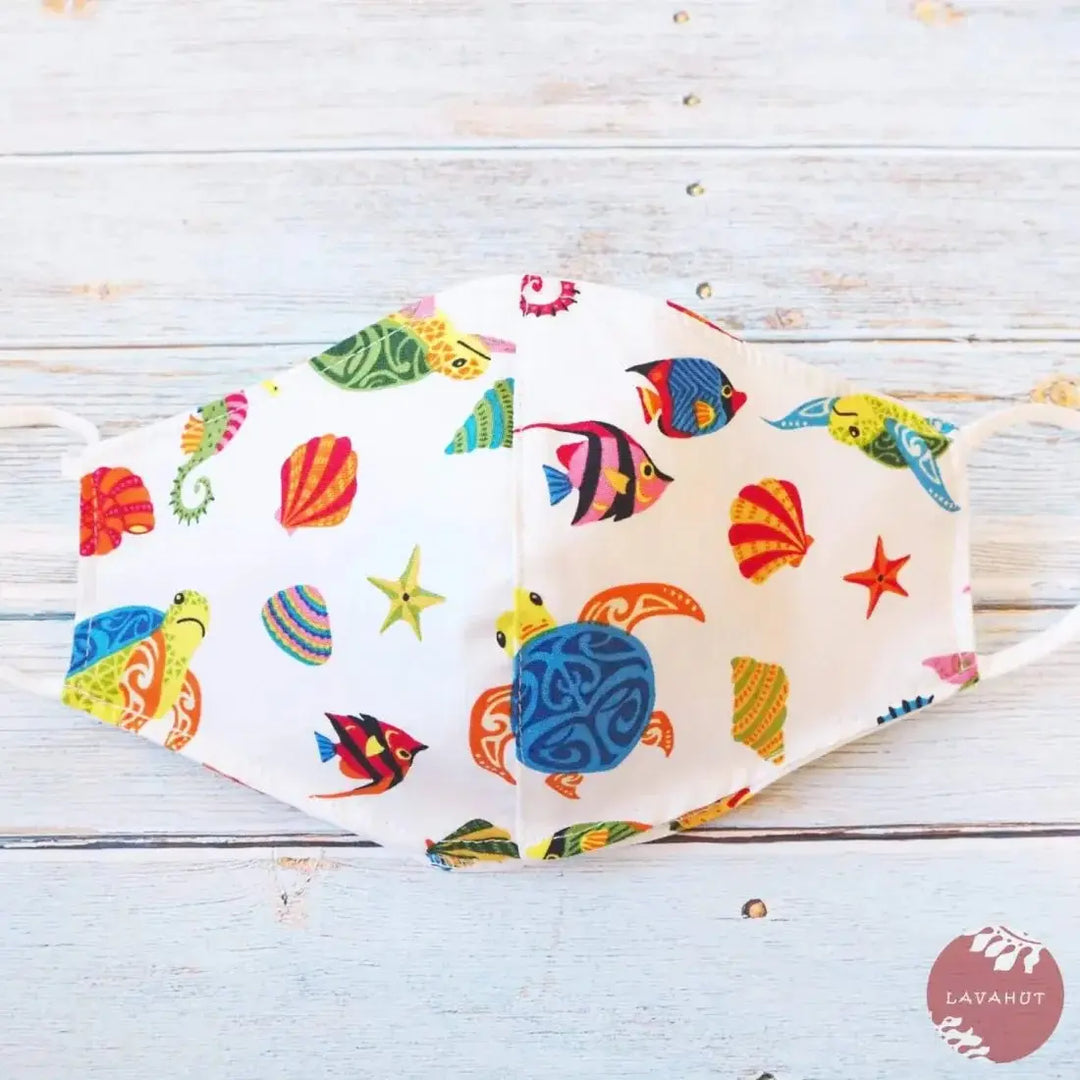 Adjustable + Filter Pocket • White Sea Creatures - Made in Hawaii