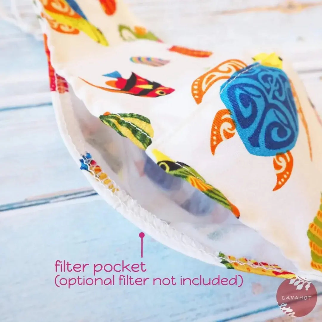 Adjustable + Filter Pocket • White Sea Creatures - Made in Hawaii