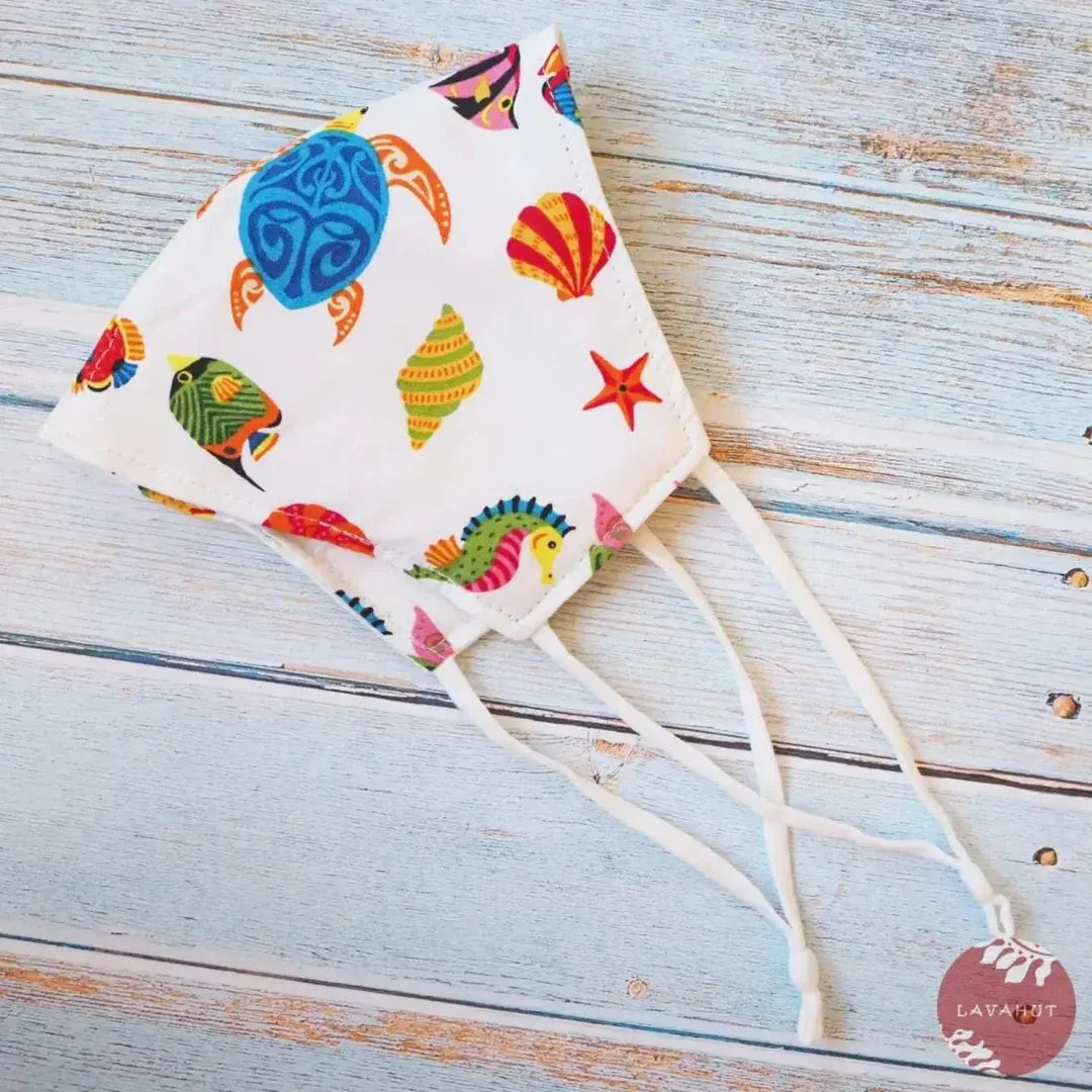 Adjustable + Filter Pocket • White Sea Creatures - Made in Hawaii