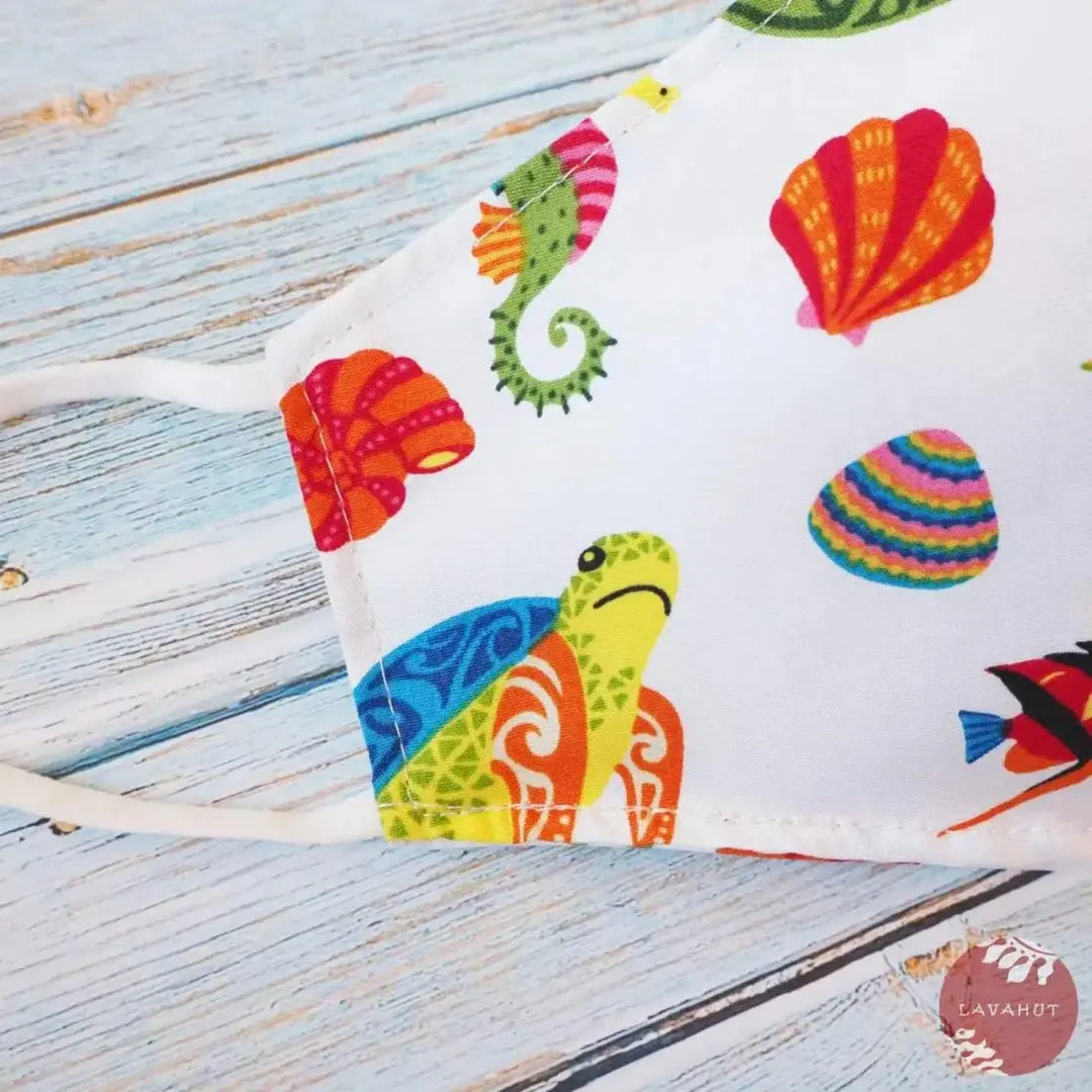 Adjustable + Filter Pocket • White Sea Creatures - Made in Hawaii