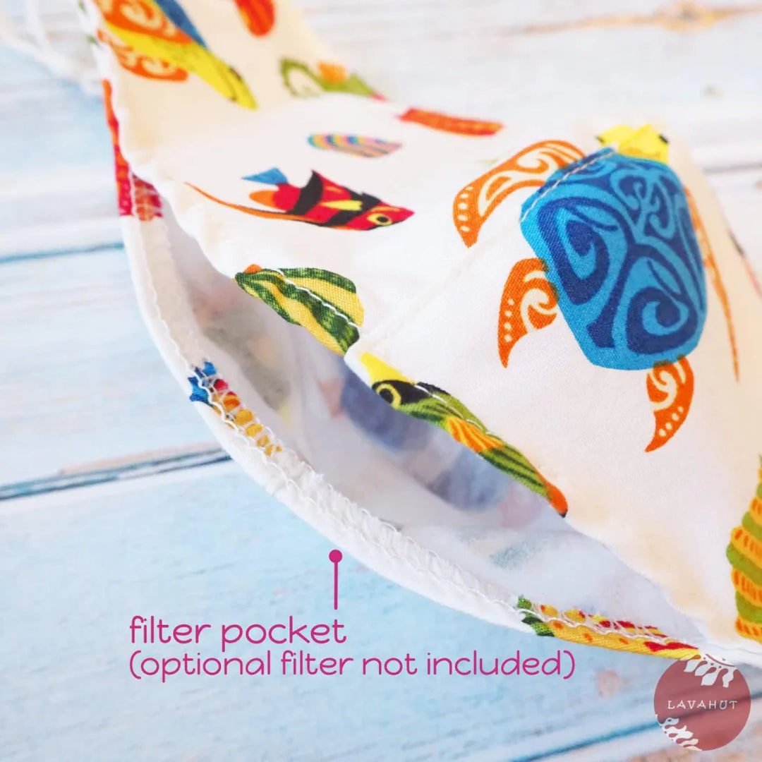 Adjustable + Filter Pocket ?? White Sea Creatures - Made in Hawaii