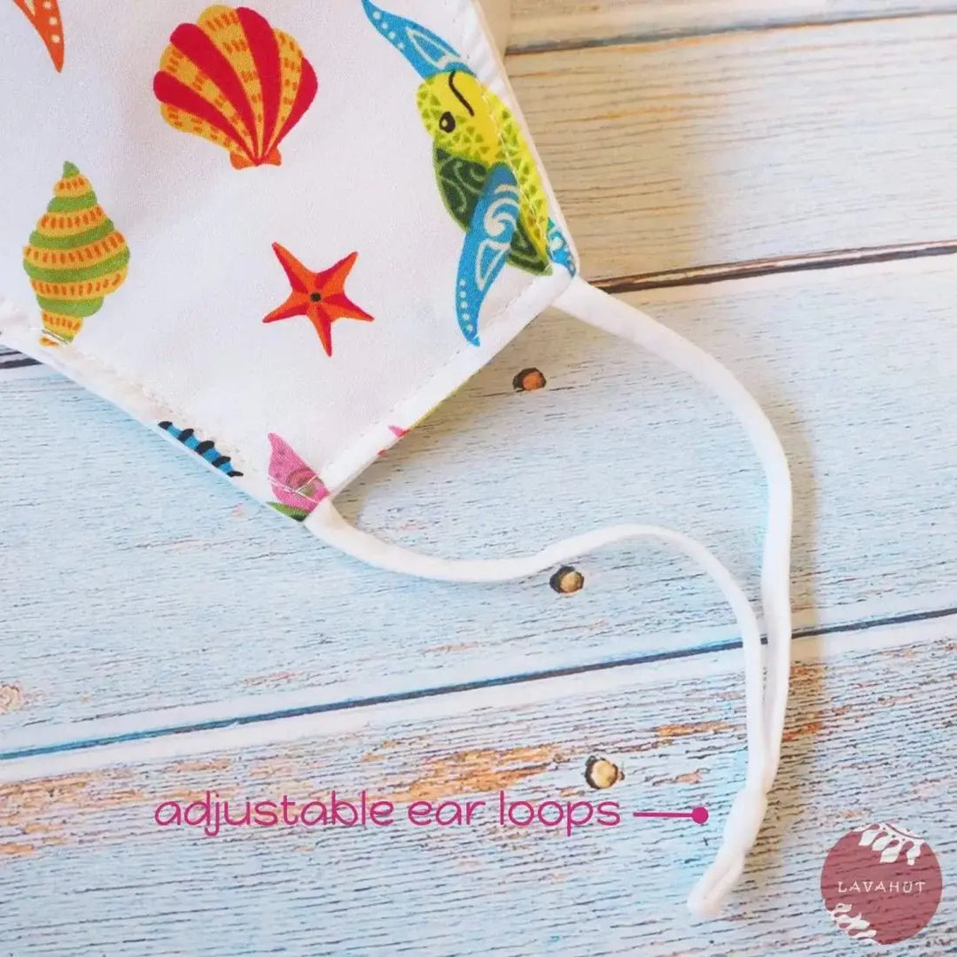Adjustable + Filter Pocket • White Sea Creatures - Made in Hawaii