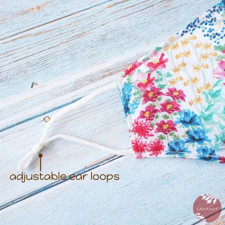 Adjustable + Filter Pocket • White Wildflowers - Made in Hawaii