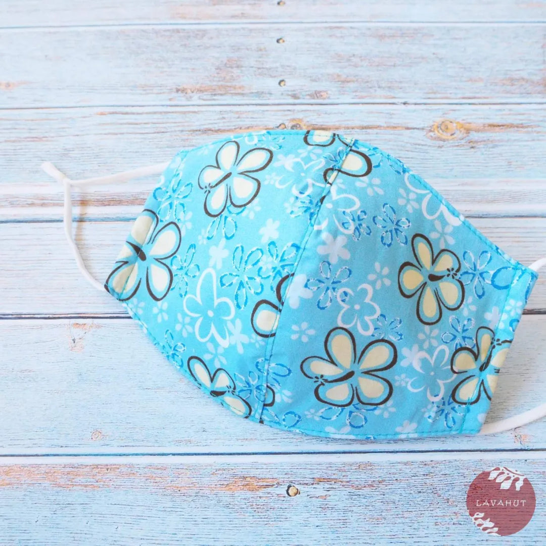 Adjustable Tropical Face Mask ?? Baby Blue Wildflower - Made in Hawaii