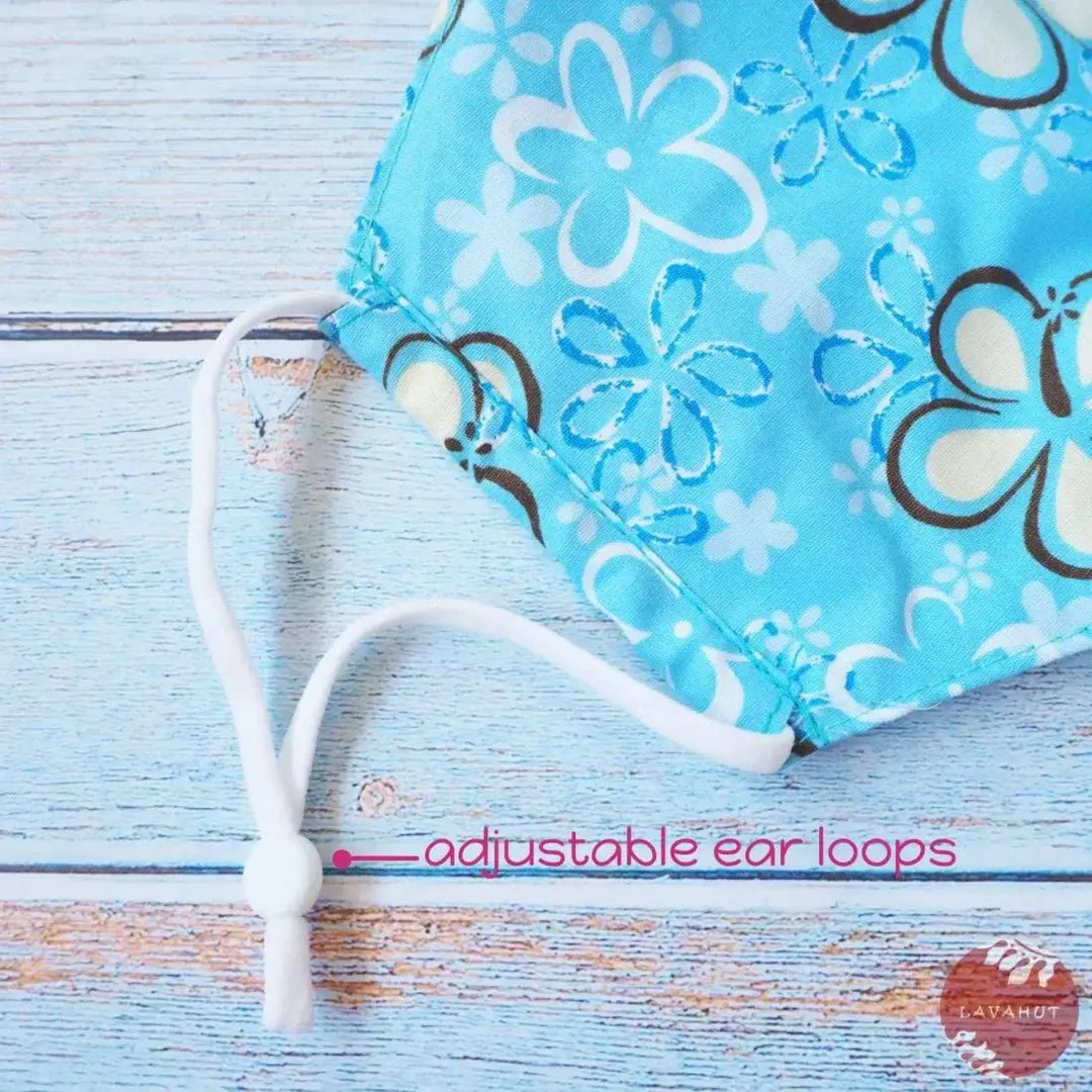 Adjustable Tropical Face Mask • Baby Blue Wildflower - Made in Hawaii