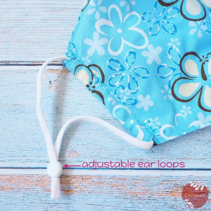 Adjustable Tropical Face Mask • Baby Blue Wildflower - Made in Hawaii