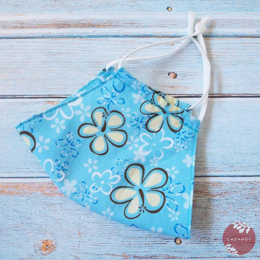 Adjustable Tropical Face Mask ?? Baby Blue Wildflower - Made in Hawaii