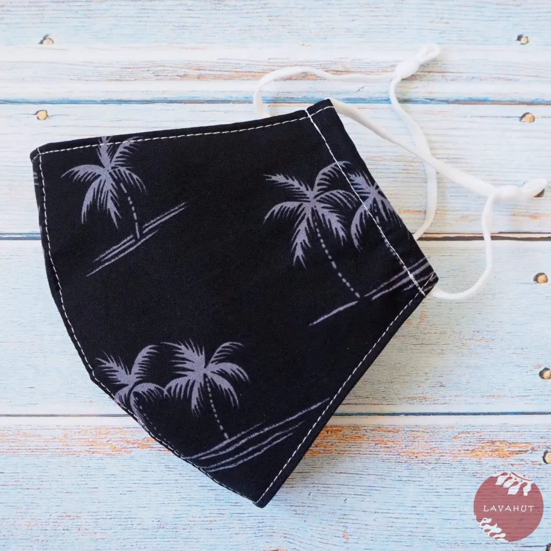 Adjustable Tropical Face Mask ?? Black Breezy Palms - Made in Hawaii