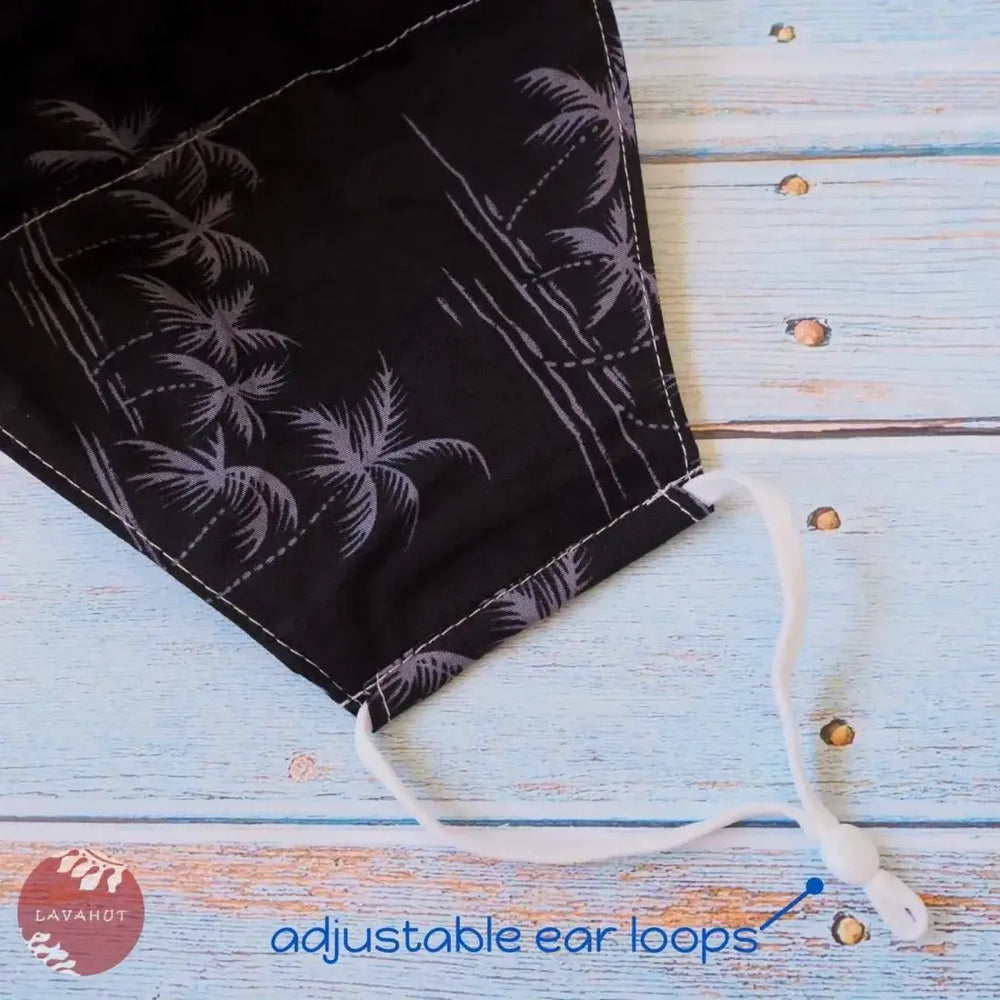 Adjustable Tropical Face Mask • Black Breezy Palms - Made in Hawaii