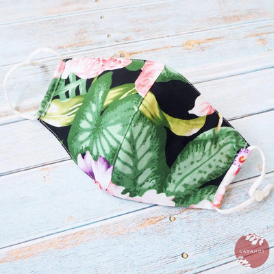 Adjustable Tropical Face Mask • Black Flower Kiss - Made In Hawaii