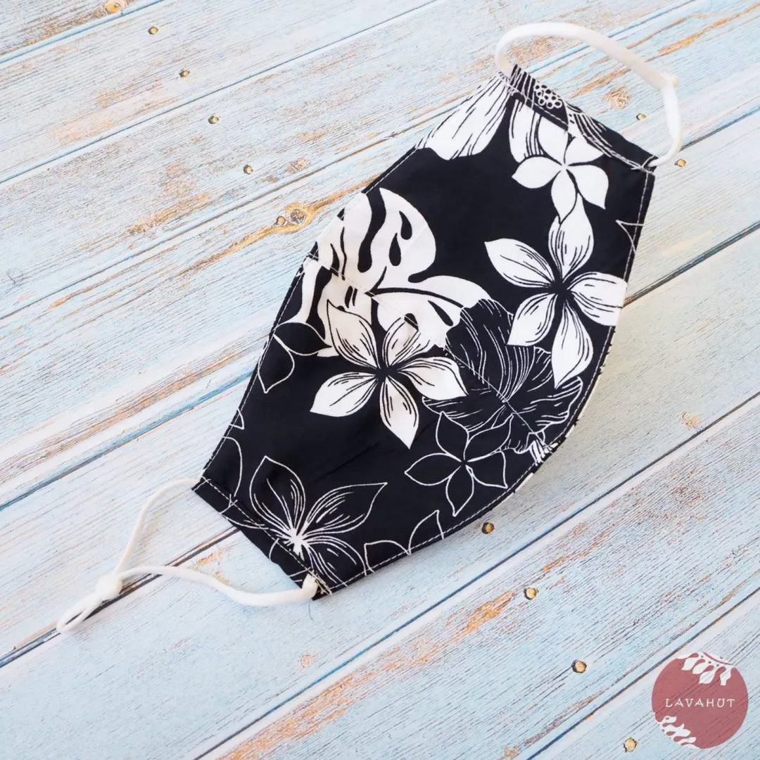 Adjustable Tropical Face Mask • Black Hibiscus Etch - Made in Hawaii