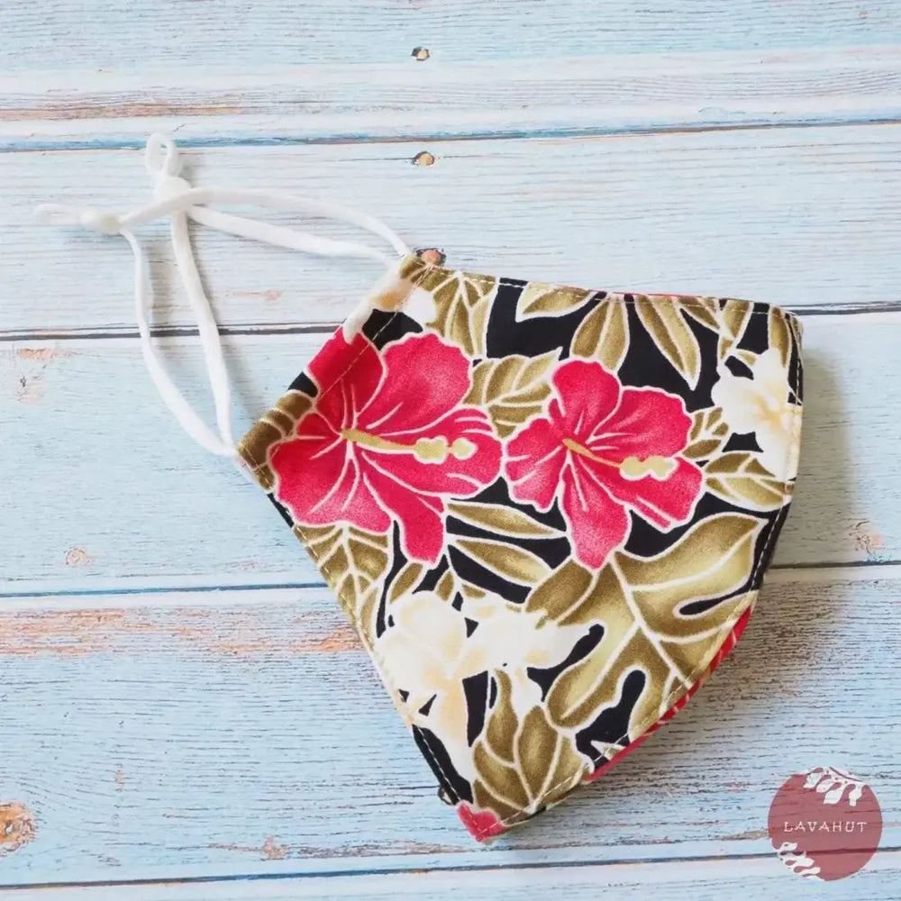 Adjustable Tropical Face Mask • Black Royal Hibiscus - Made in Hawaii