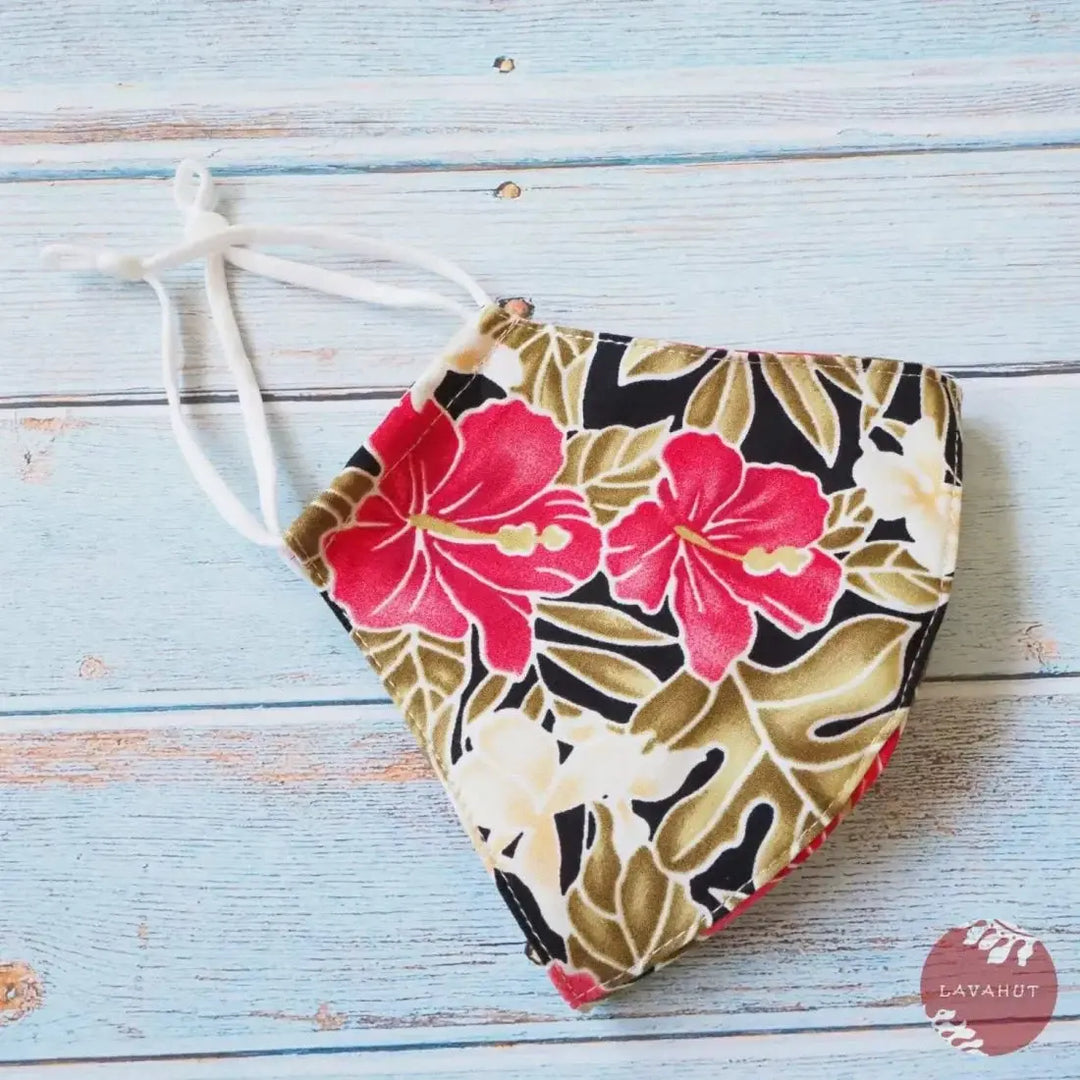 Adjustable Tropical Face Mask • Black Royal Hibiscus - Made in Hawaii