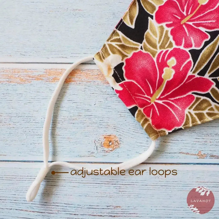 Adjustable Tropical Face Mask • Black Royal Hibiscus - Made in Hawaii