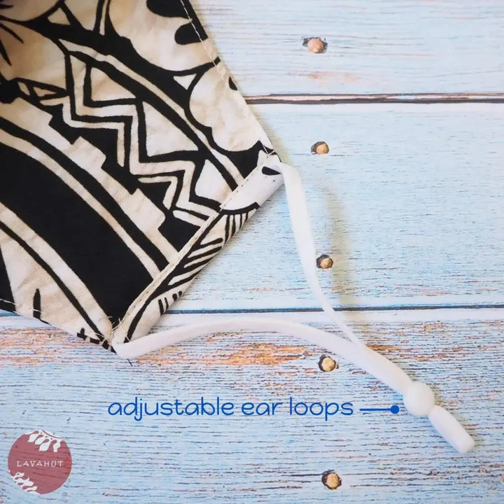 Adjustable Tropical Face Mask • Black Tribal - Made in Hawaii