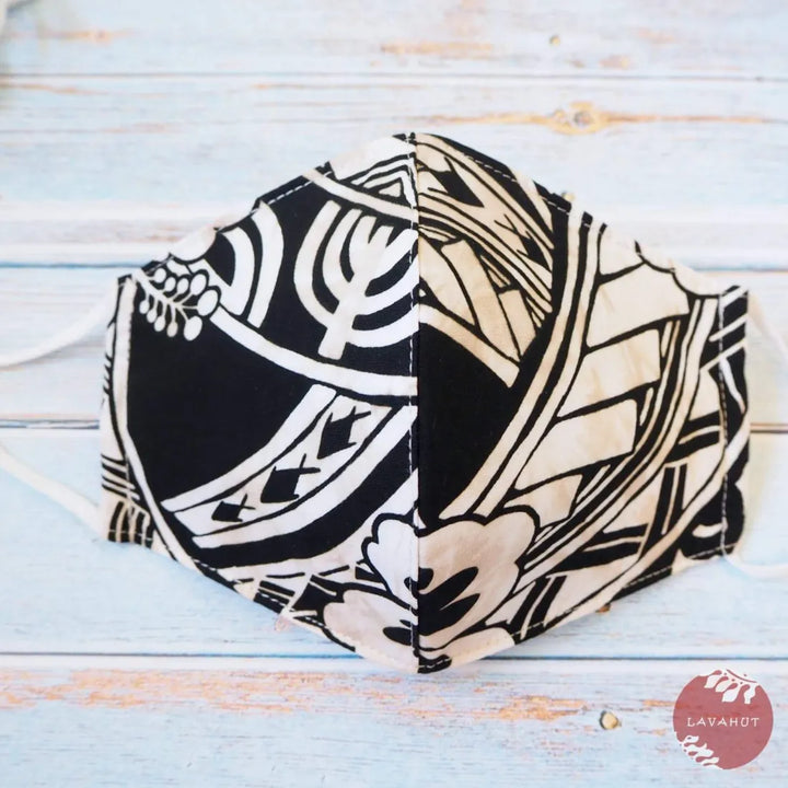 Adjustable Tropical Face Mask ?? Black Tribal - Made in Hawaii