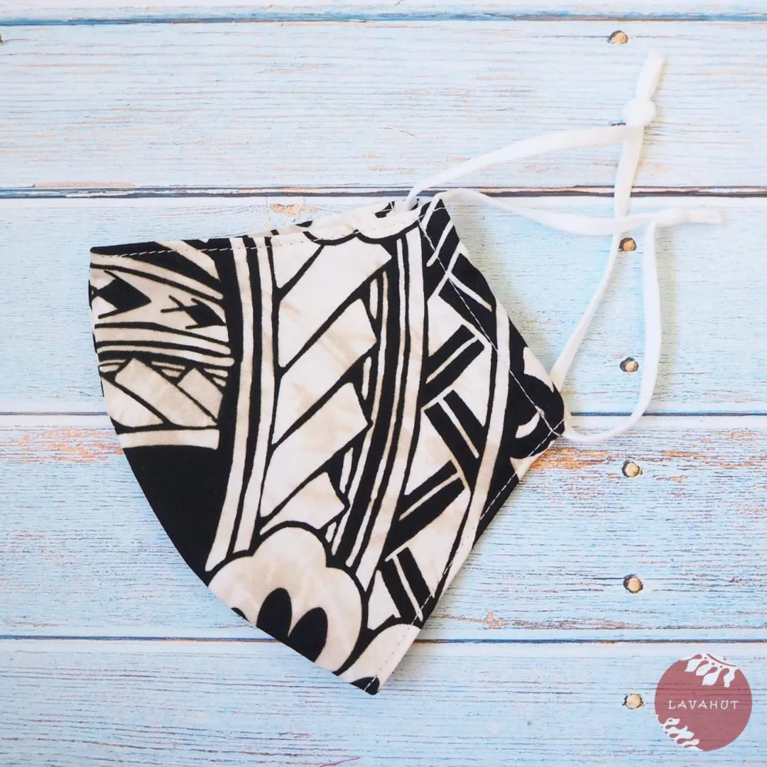 Adjustable Tropical Face Mask ?? Black Tribal - Made in Hawaii