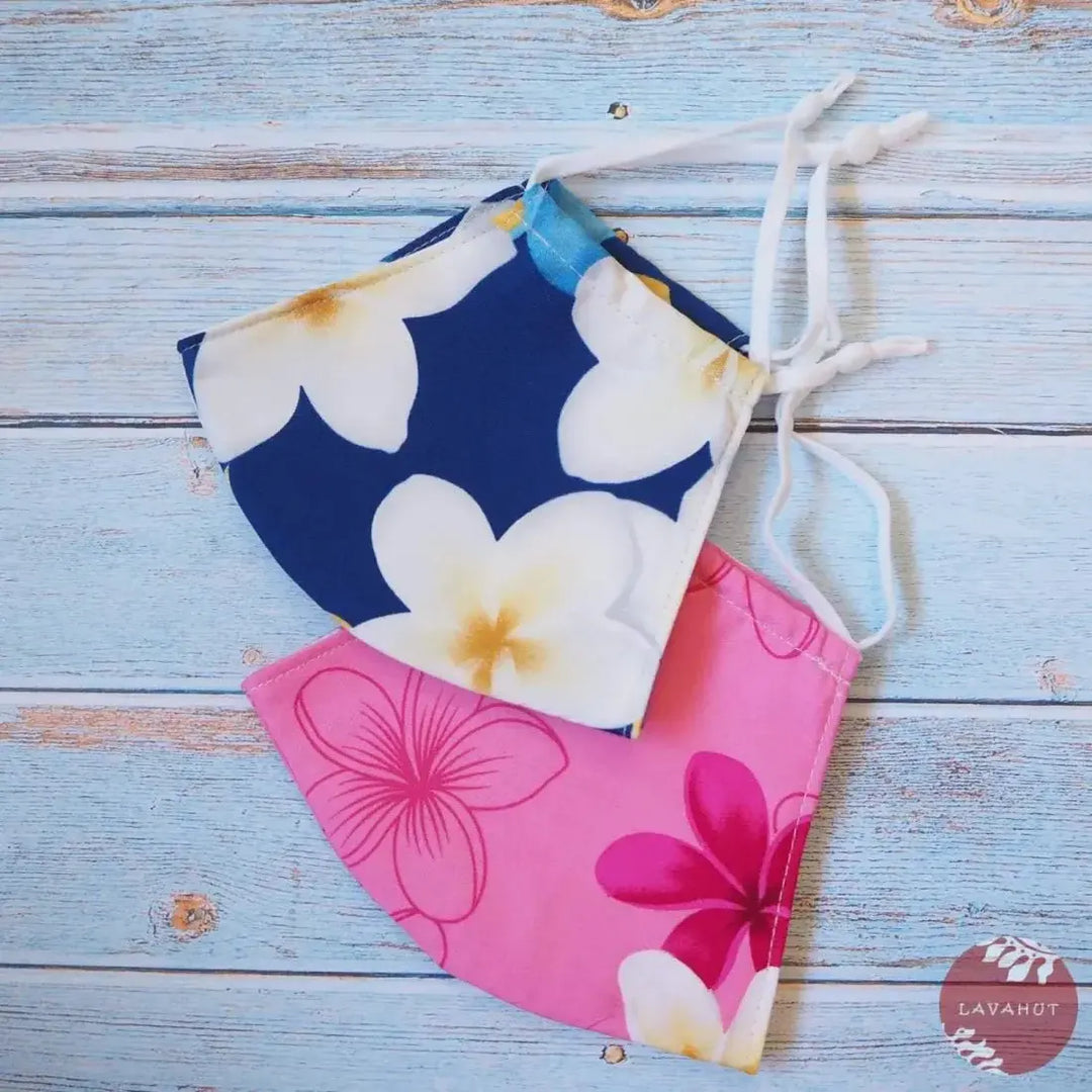 Adjustable Tropical Face Mask • Blue Dancing Plumeria - Made in Hawaii