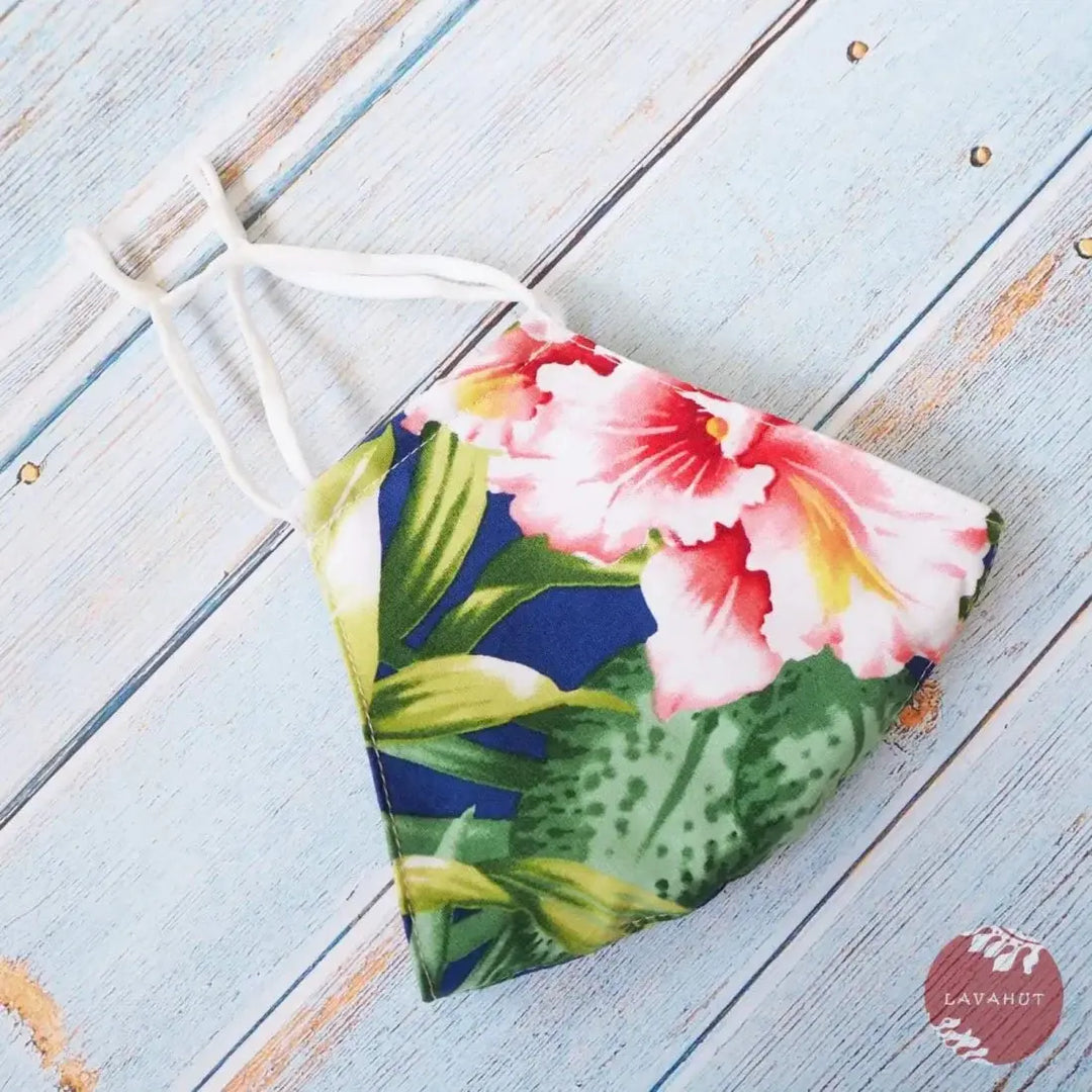 Adjustable Tropical Face Mask • Blue Flower Kiss - Made in Hawaii