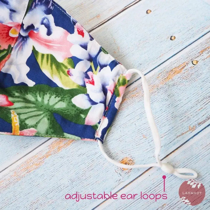 Adjustable Tropical Face Mask • Blue Flower Kiss - Made in Hawaii