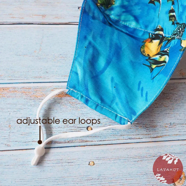 Adjustable Tropical Face Mask ?? Blue Reef - Made in Hawaii