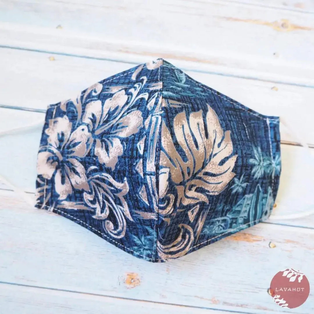 Adjustable Tropical Face Mask • Blue Rock Wall - Made in Hawaii