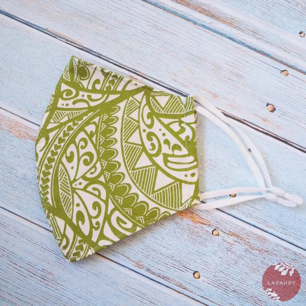 Adjustable Tropical Face Mask • Green Tribal - Made in Hawaii