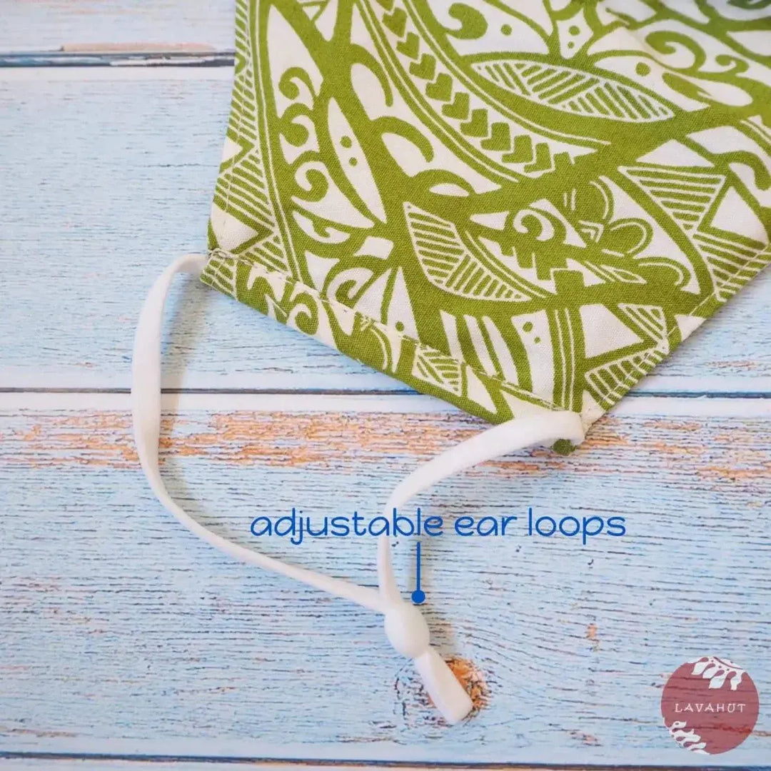 Adjustable Tropical Face Mask • Green Tribal - Made in Hawaii