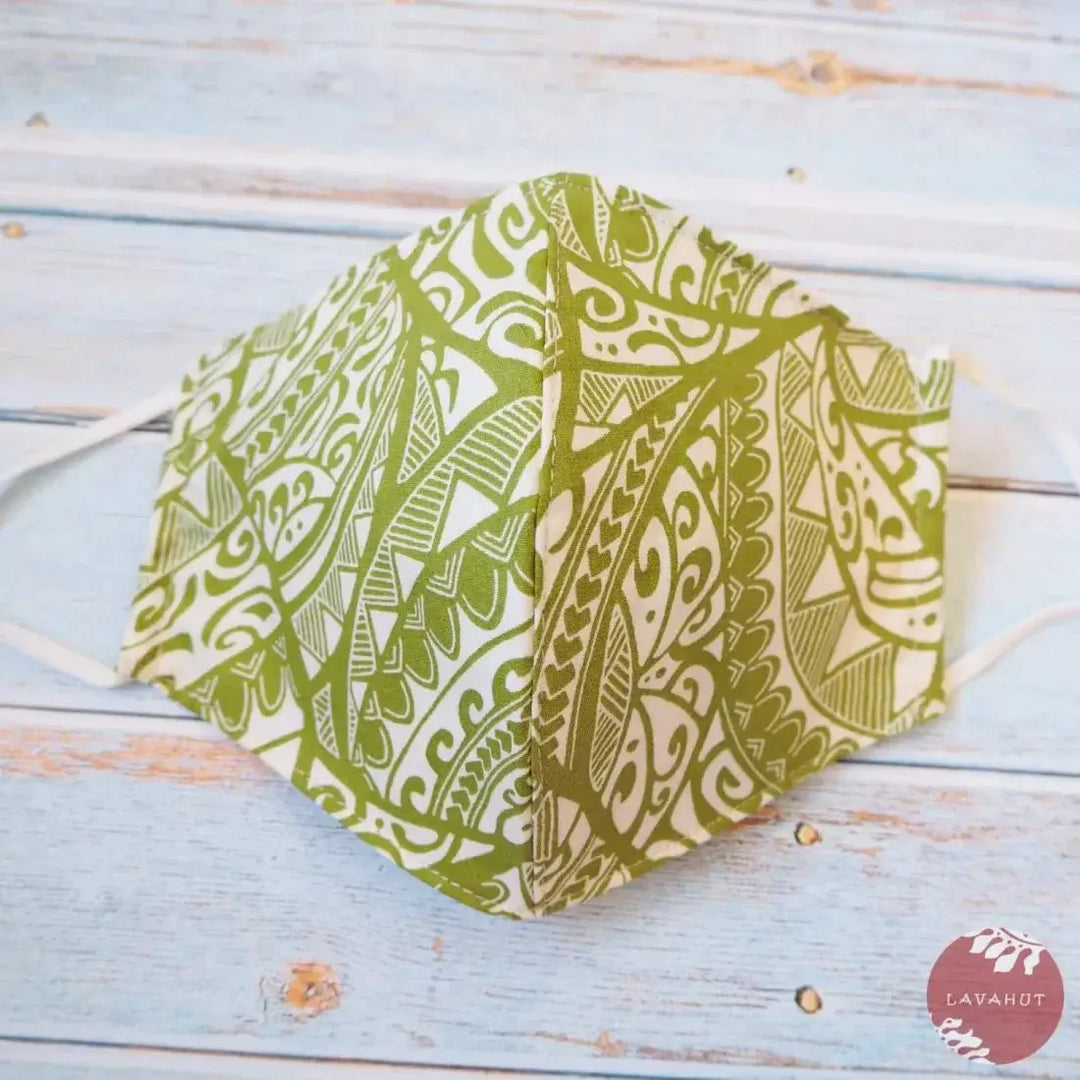 Adjustable Tropical Face Mask • Green Tribal - Made in Hawaii