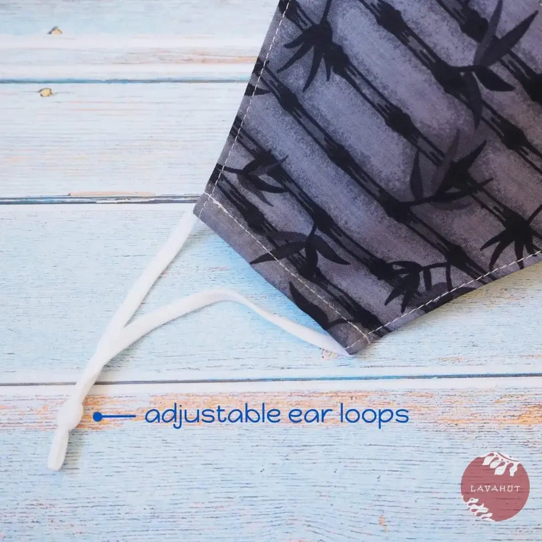 Adjustable Tropical Face Mask • Grey Bamboo Grove - Made in Hawaii