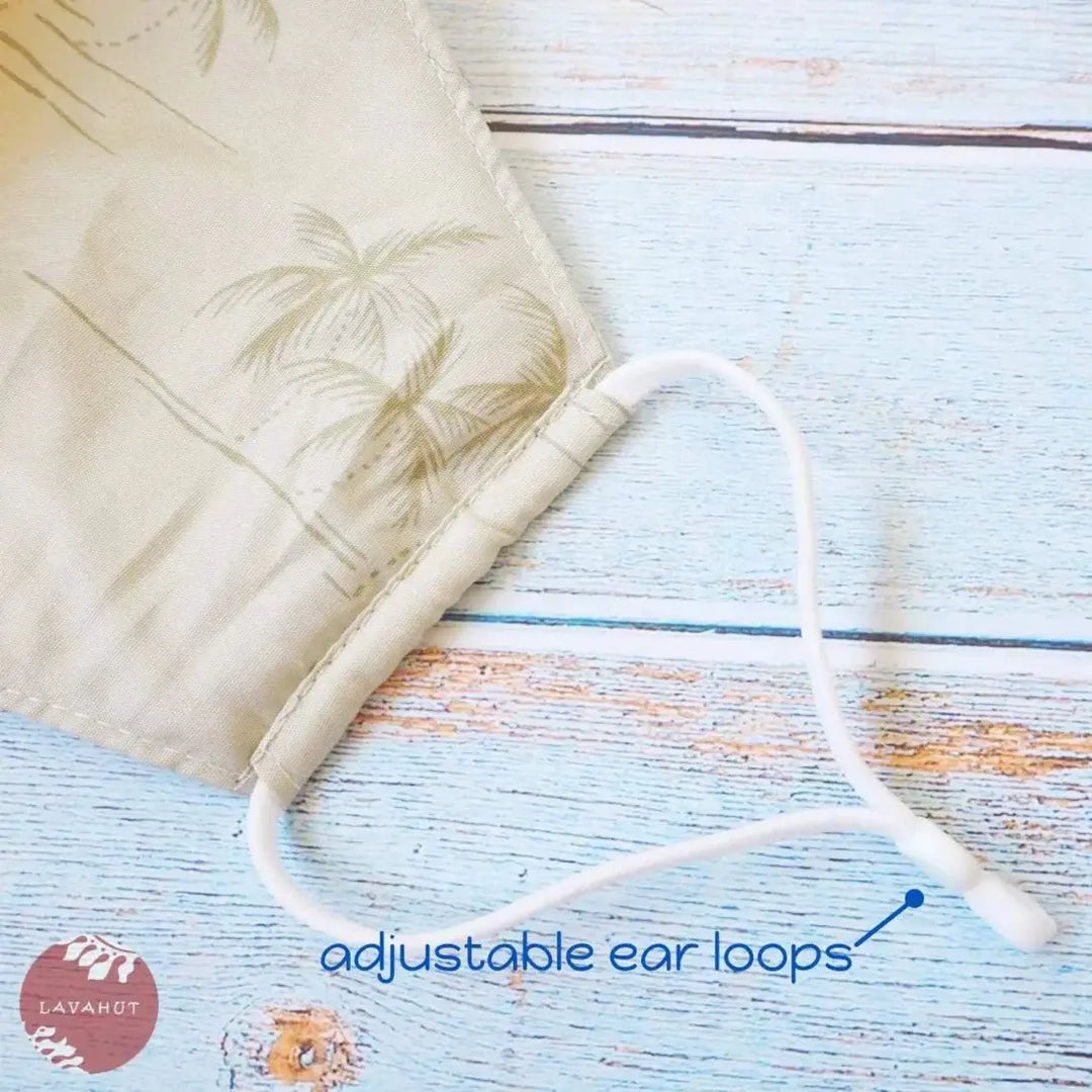 Adjustable Tropical Face Mask • Khaki Breezy Palms - Made in Hawaii