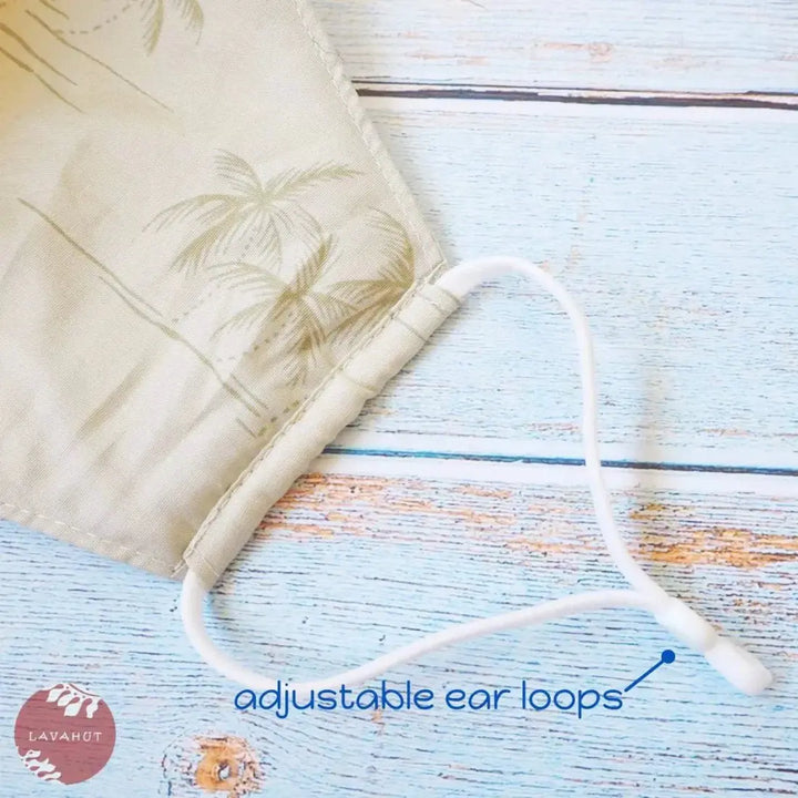Adjustable Tropical Face Mask • Khaki Breezy Palms - Made in Hawaii